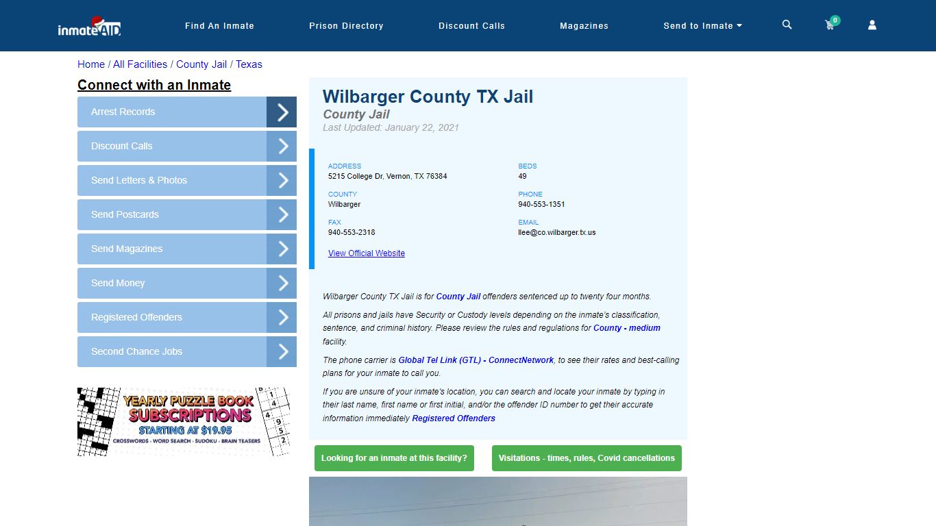 Wilbarger County TX Jail - Inmate Locator - Vernon, TX