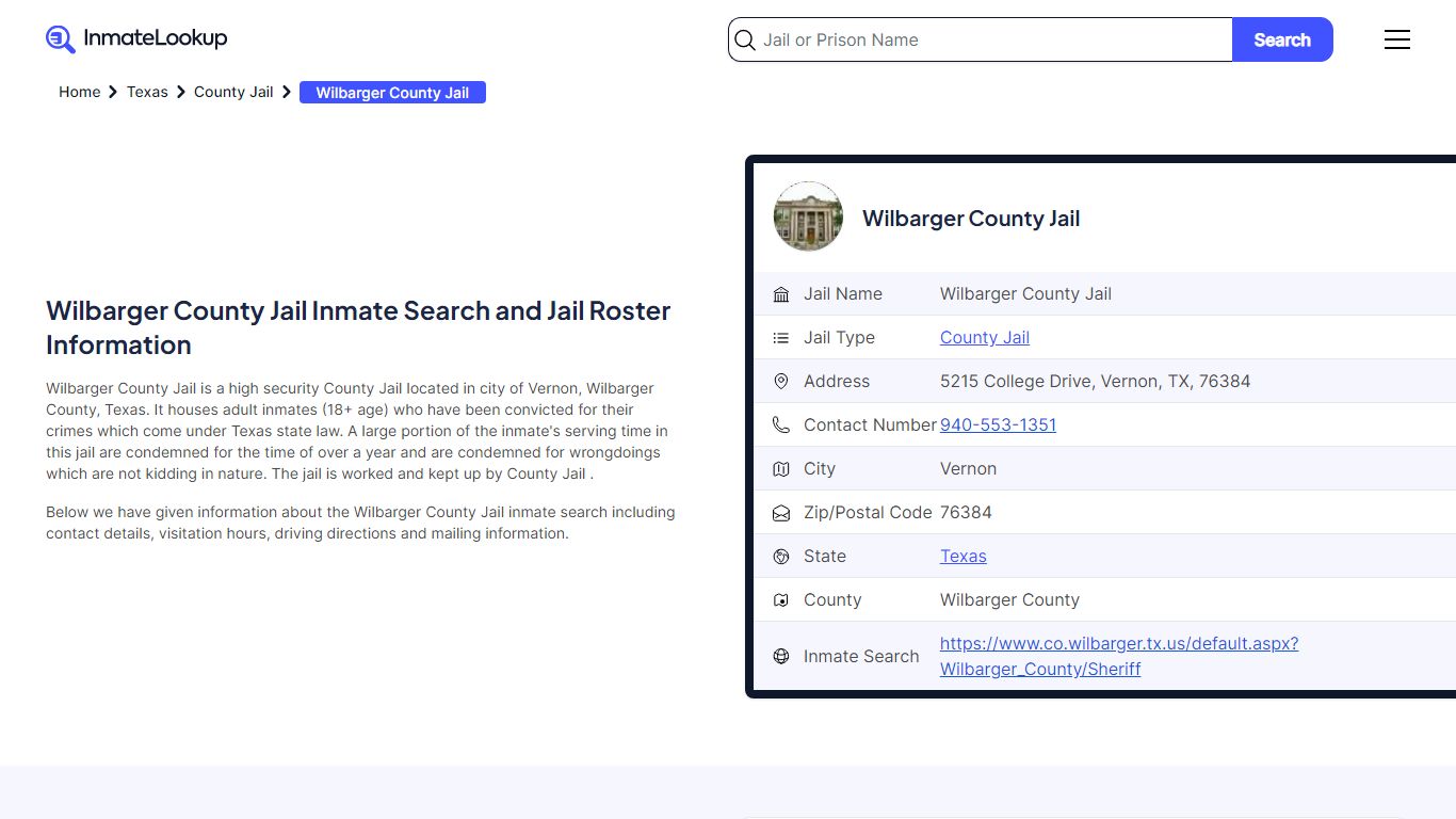 Wilbarger County Jail (TX) Inmate Search Texas - Inmate Lookup